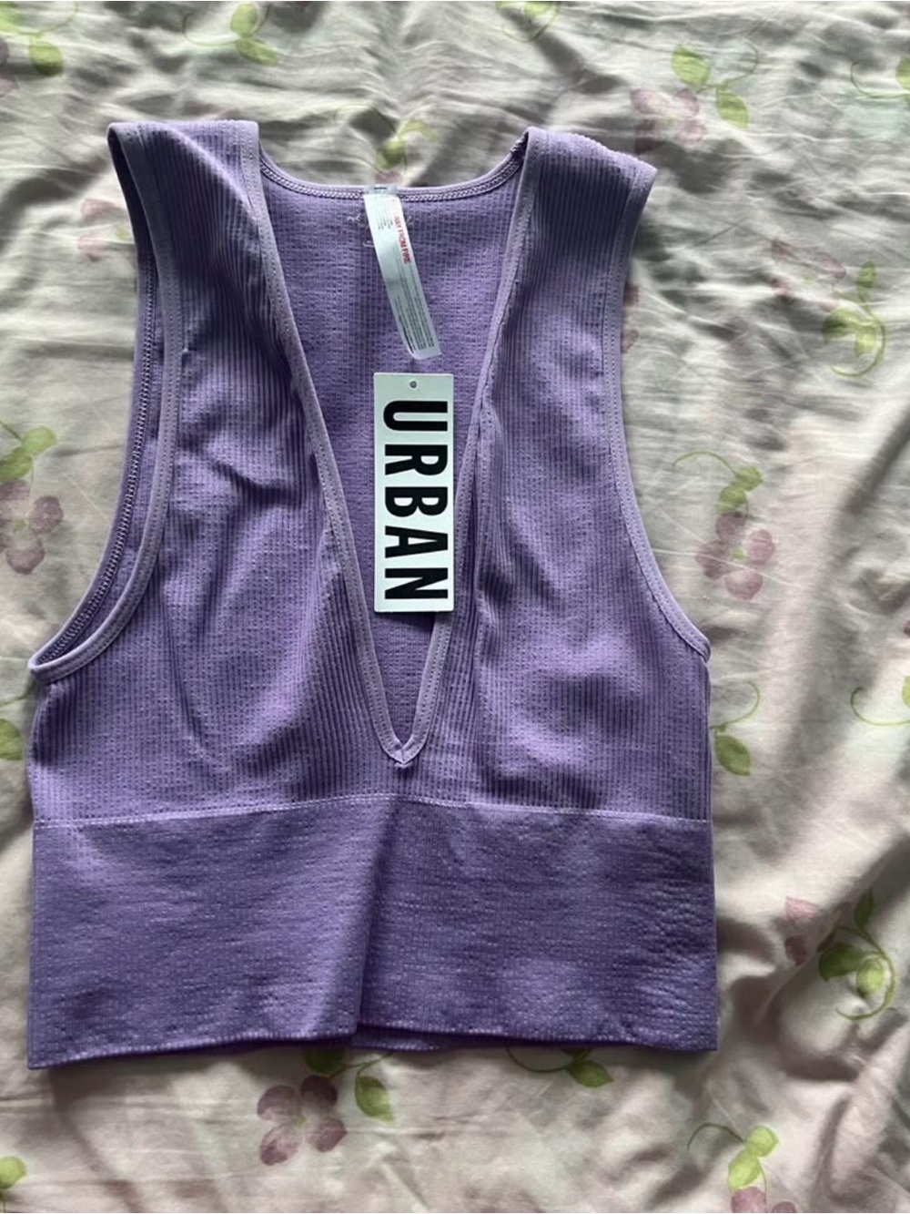 Urban Outfitters Lavender Ribbed Deep V Crop Tank